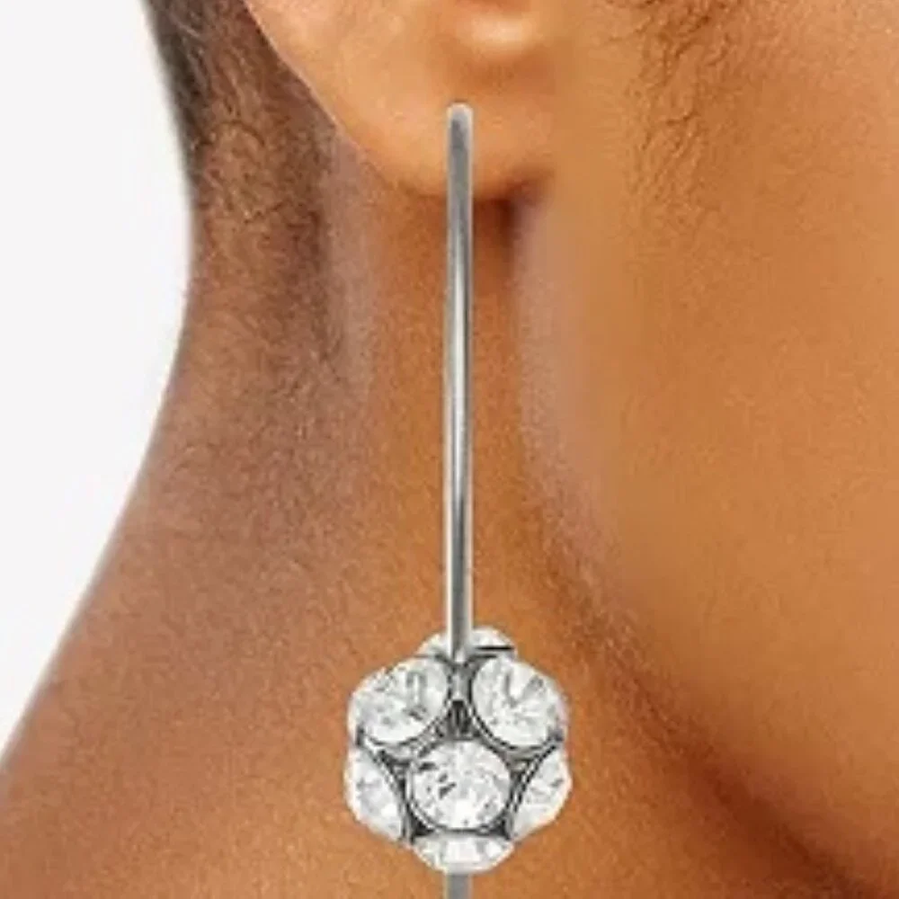 VERA WANG Rocker Chic Silver Clear Crystal Ball 'C' Hoop Earrings**NEW! - Picture 3 of 5